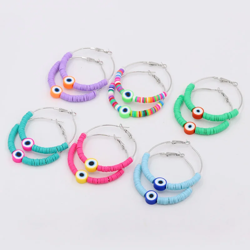 

VONNOR Jewelry Hoop Earrings with Evil Eye Charm Multicolor Polymer Clay Korean Earrings for Women Girls Gifts