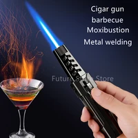 new butane gas windproof lighter metal spray gun turbocharged blue flame direct injection cigarette lighter cigar accessories