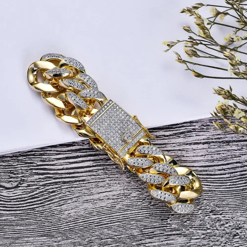 

18mm Big wide Hip Hop Full AAA CZ Stone Ice Out Bling Cuban Curb Miami Link Chain Bracelets for Men Rapper Jewelry Drop Shipping