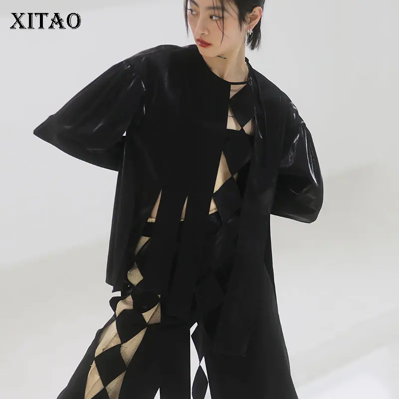 

XITAO/блузка с перфорацией; Модная универсальная плиссированная Повседневная рубашка с длинными рукавами и геометрическим узором; JL0361