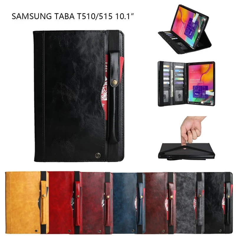 

Чехол для Samsung Galaxy Tab A, 10,1 дюйма, 2019, чехол с отделением для карандашей и подставкой для смарт-карт, кожаный чехол-кошелек с подставкой, сумка