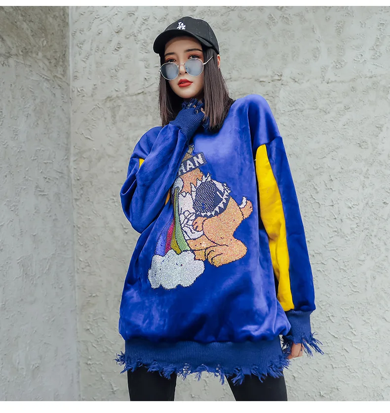 Корейский размера Плюс флисовые теплые пуловеры для женщин High Street мультфильм