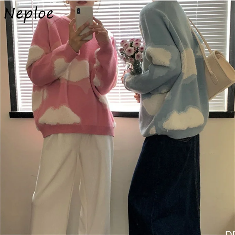 Neploe толстые вязаные пуловеры с круглым вырезом и принтом облаков женский джемпер