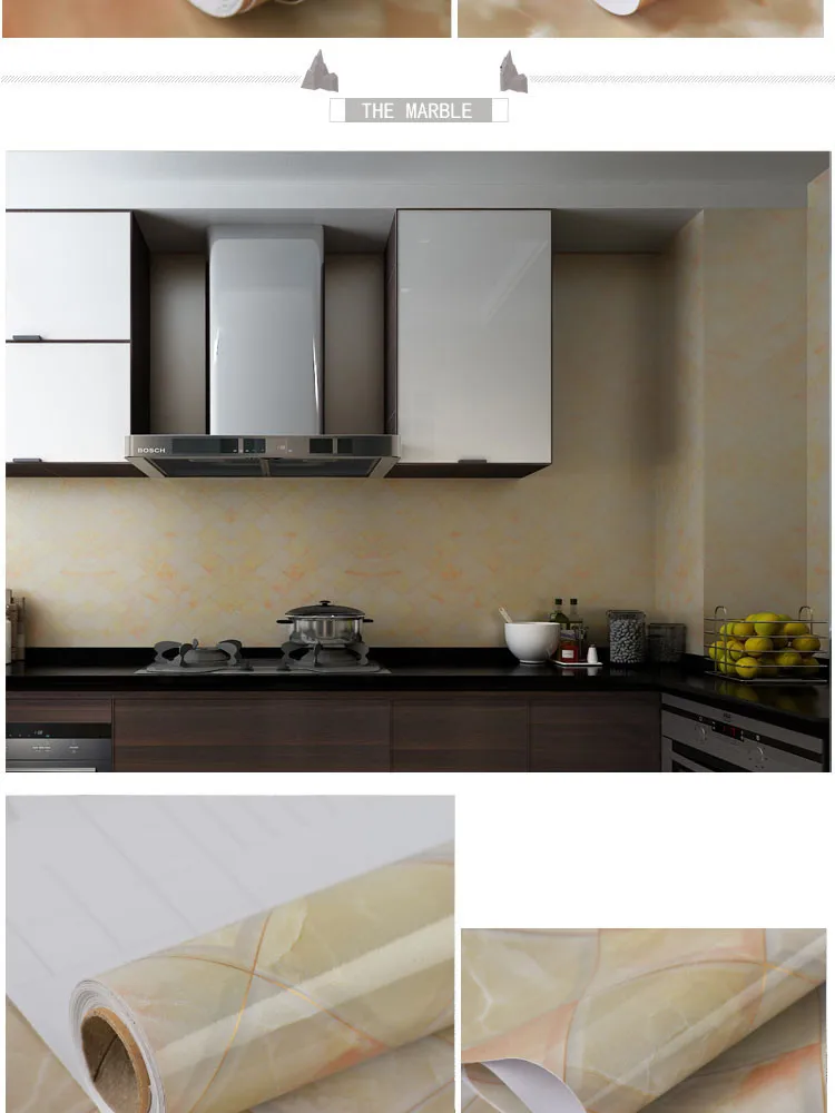 Thickened waterproof self-adhesive wallpaper marble sticker oil proof high temperature resistant kitchen furniture decoration