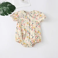 korean style summer baby romper tops sweet floral print single breasted peter pan collar short sleeve baby girl bodysuit 0 24m