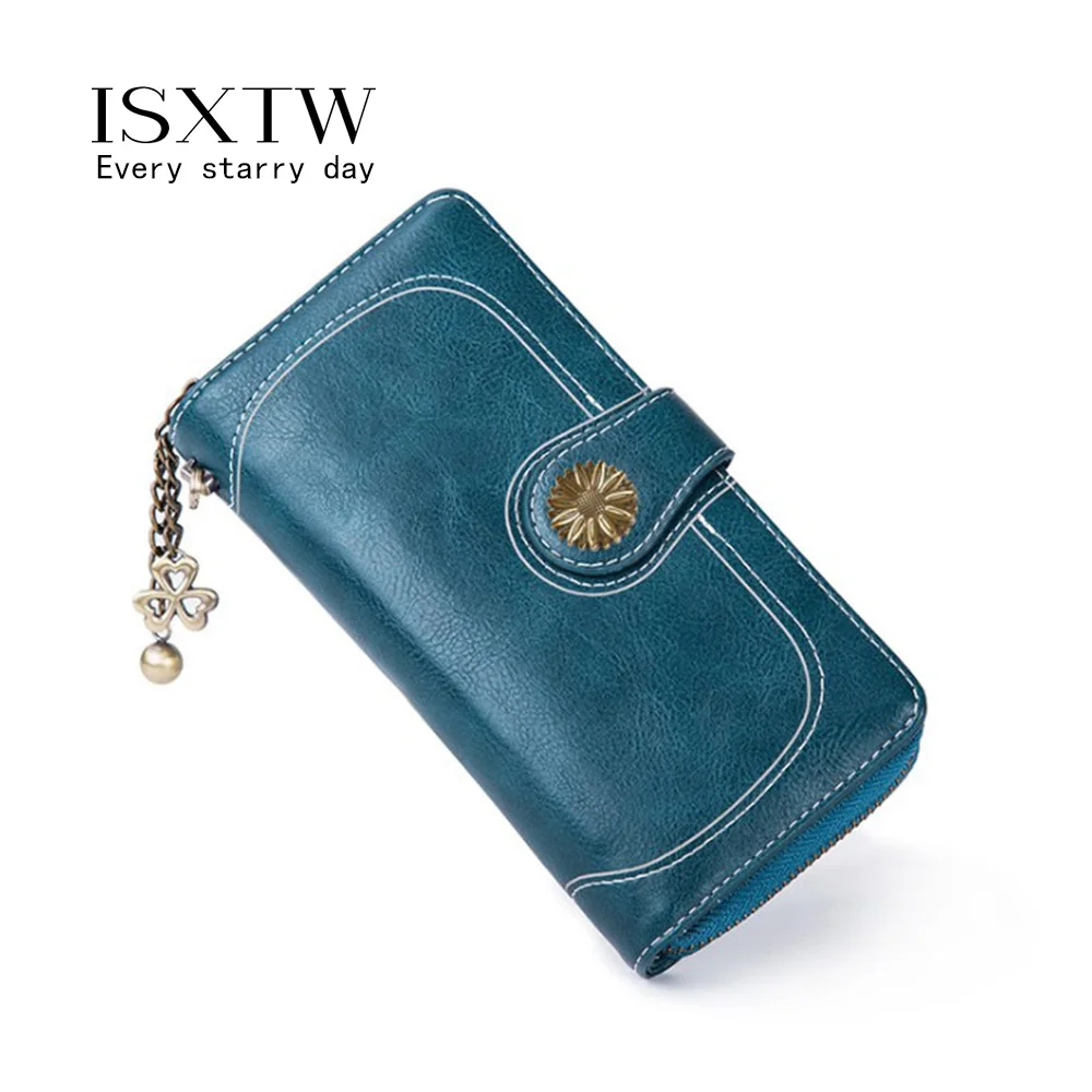 ISXTW Ретро швейная нить Дамский клатч из кожи кошелек женский длинный на молнии с