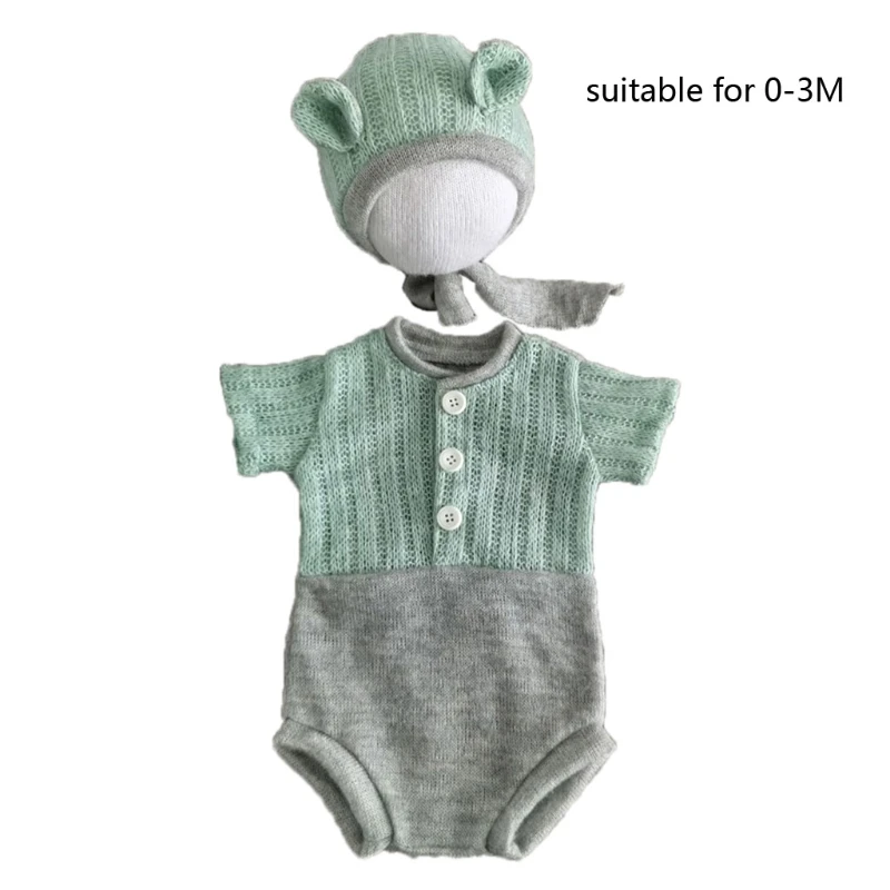Accesorios de fotograf&iacute;a para reci&eacute;n nacidos, traje de encaje, pelele, conjunto de gorro, ropa de punto, regalos para fotos de ni&ntilde;os, 2 uds.-4