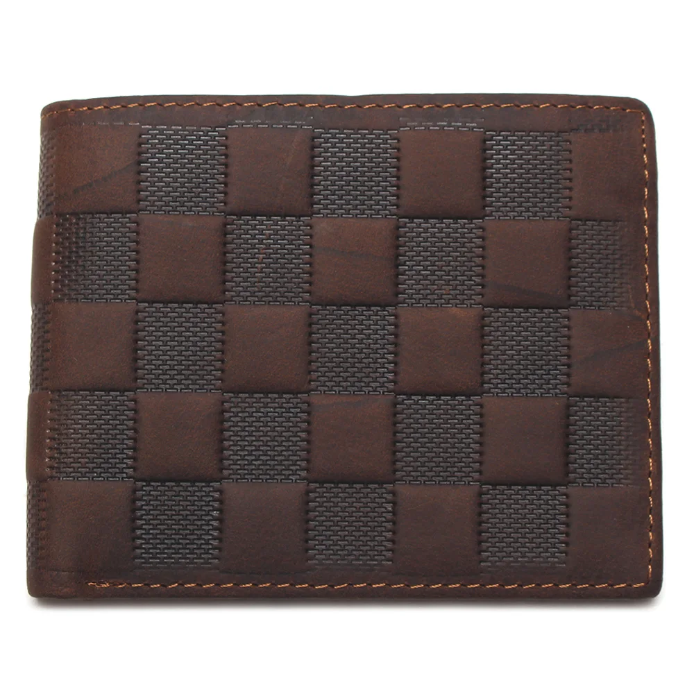 Horizontal Crazy Horse Leather Men's Top Layer Leather Lattice Wallet Business Real Leather Luxury And Classical Design Mens Small Wallet - Color: Horizontal