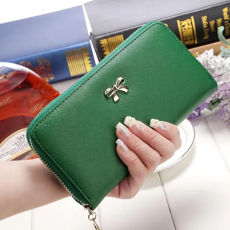 

Fashion Bow-knot Women Wallet Wrist Handle Phone Case Long Section Money Pocket Pouch Handbag Women's Purse Card Holders 2021
