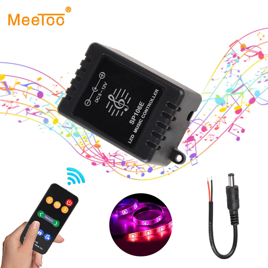 DC 5 в 12 В SP106E RGB музыкальный светодиодный контроллер 9 клавиш RF пульт ДУ со звуковым