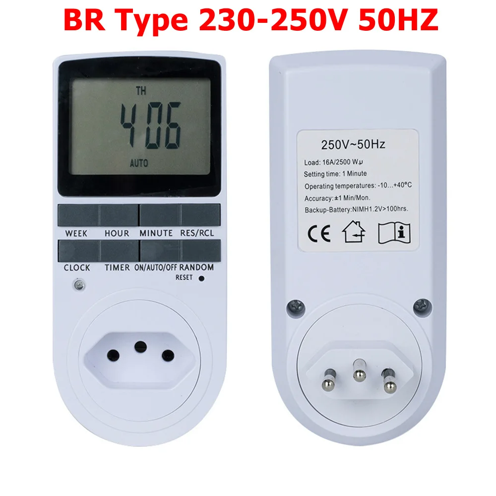BR 230-250V 50HZ EU BR UK FR подключаемый программируемый таймер розетка с случайной функцией 230 В 50 Гц кухонный таймер розетка переключатель времени - Цвет: BR 230-250V 50HZ
