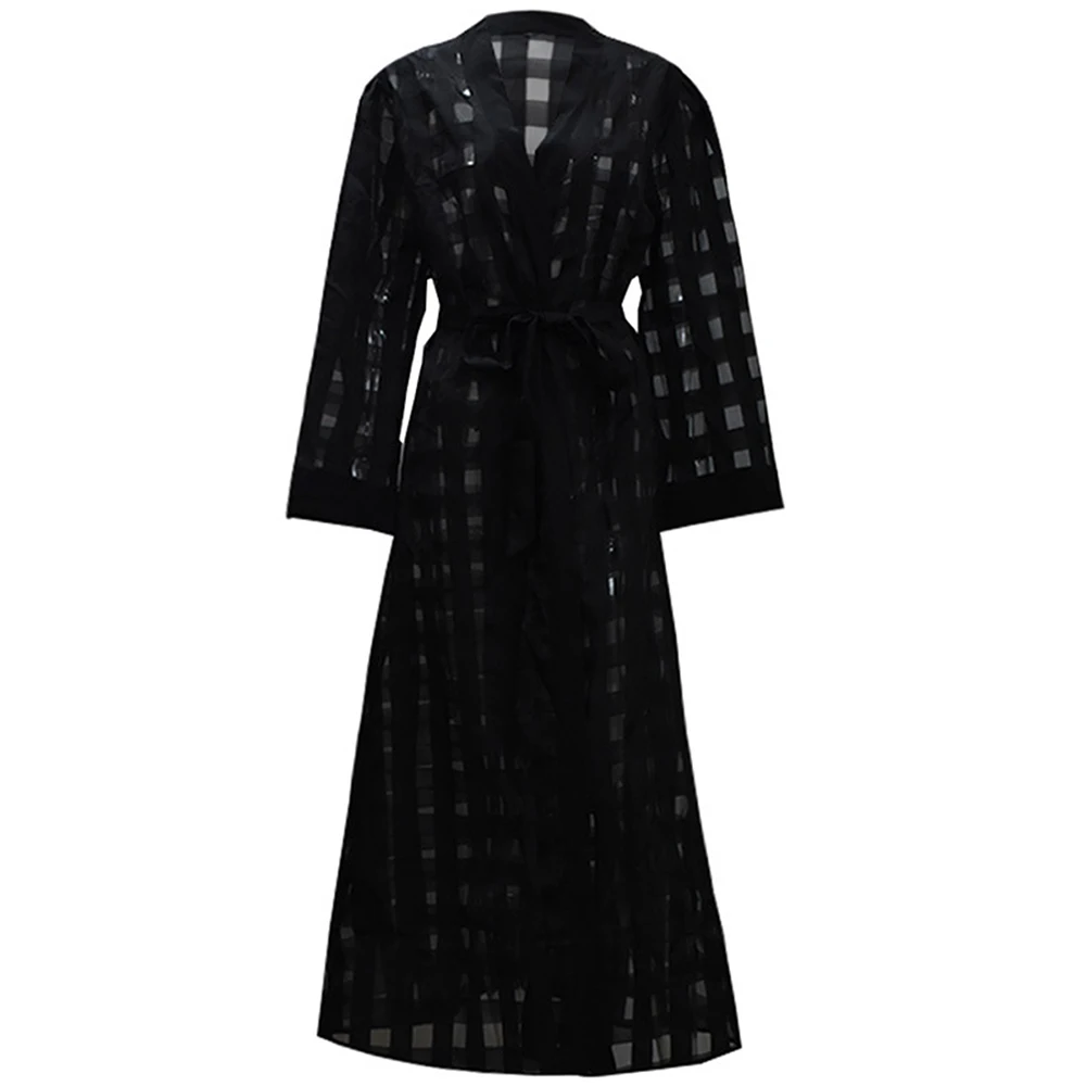 

New Arrival Abaya Dubai Black Plaid Kimono Cardigan Turkish Islamic Clothing Muslim For Women Hijab Dress Caftan Ramadan Oman