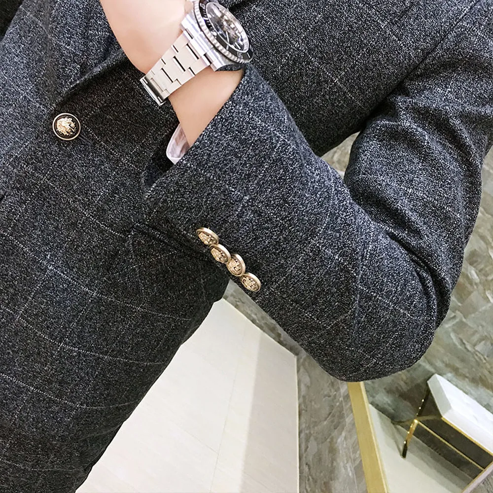 Мужской костюм в клетку из 3 предметов приталенный Свадебный Костюм Джентльмена