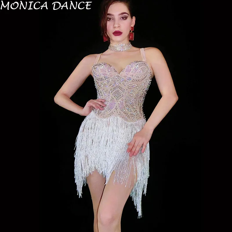 

Женское платье с бахромой и кисточками, пикантное платье со стразами, растягивающийся костюм для выступлений, для дня рождения