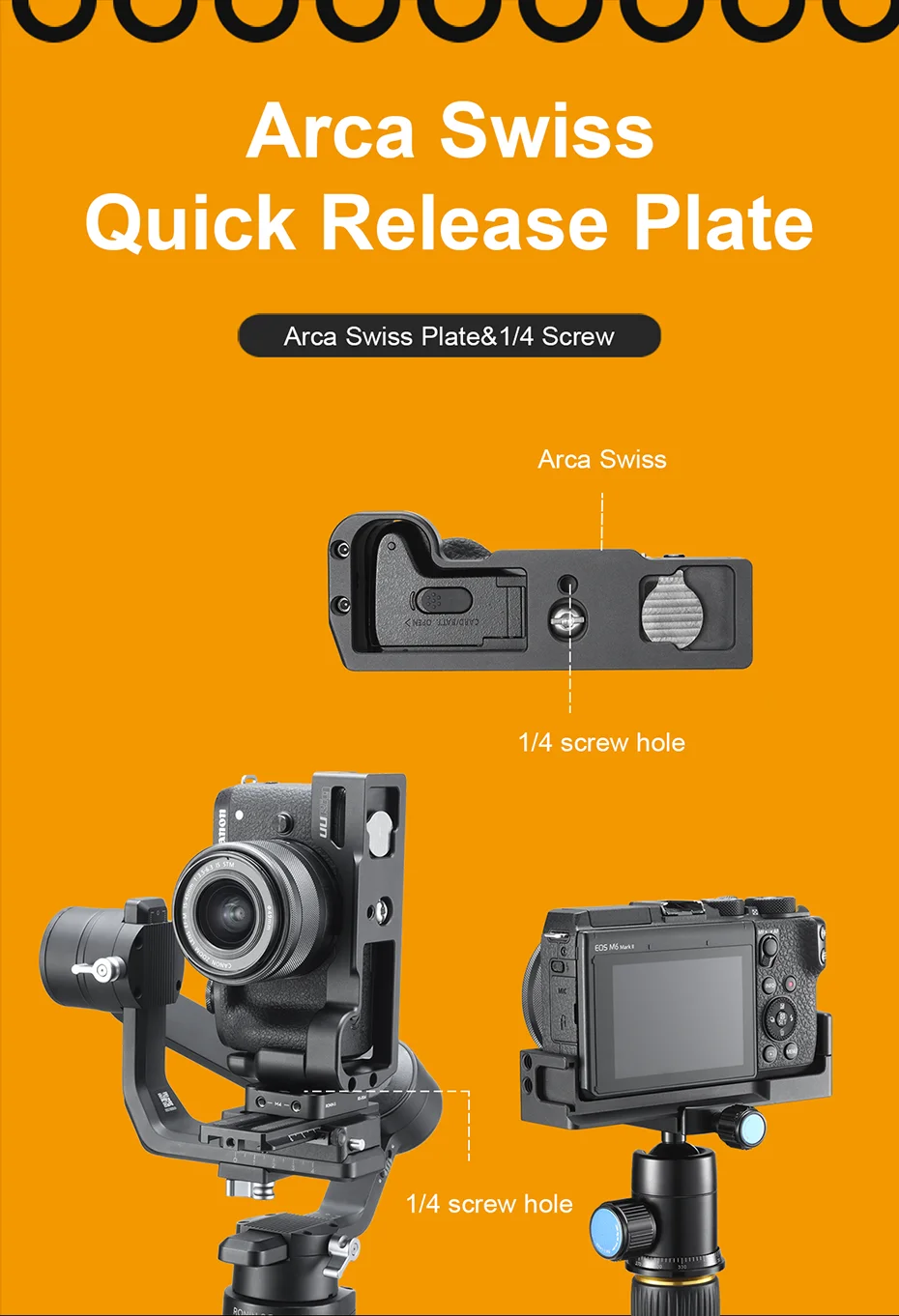 UURig Arca Quick Release L Пластина для Canon M6 Mark II с холодным башмаком 1/4 винт для микрофона