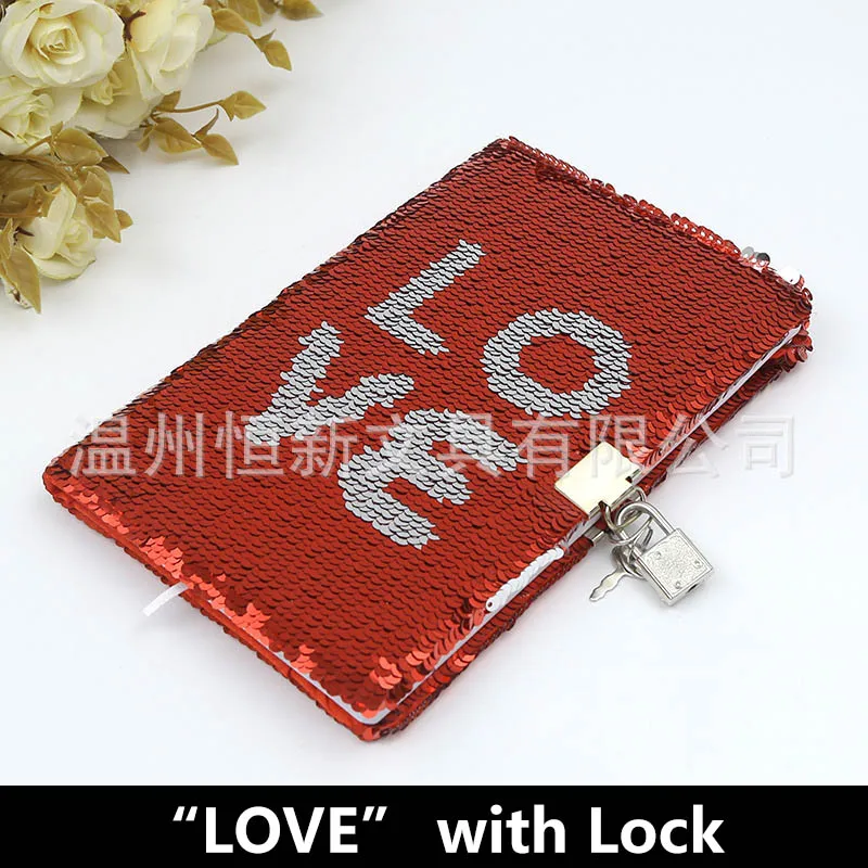 LOVE with Lock Бабочка с блестками, дневник с замком, А5, блокнот для леди, бумага, блестящий блокнот, офисный блокнот, канцелярские принадлежности, сделай сам, записная книжка, s - Цвет: LOVE with Lock