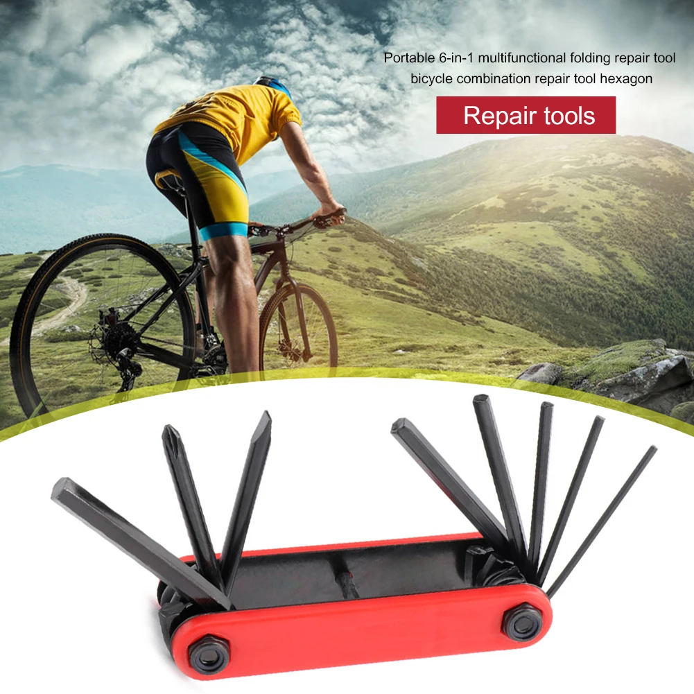 

Portable 6 in 1 Multifunctional Mountain Road Bike Bicycle Repair Folding Tool Set Tool Kit High Hardness Hex Wrench