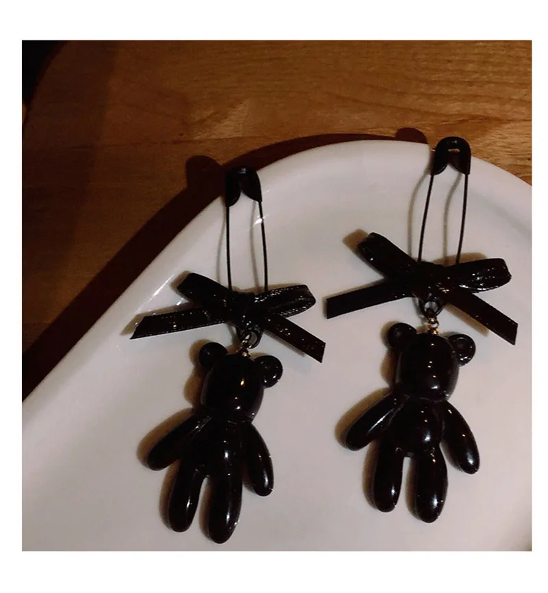 

925 Silver Needle Earring Hiphop Gothic Dangle Earrings Cute Bear Halloween Fashion Luxury Retro Accessoires Cool Girl Gift Ring