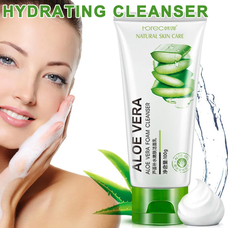 

Aloe Facial Foam Cleanser Gel Deep Pore Cleansing Remove Blackheads Face Wash Skin Care SSwell