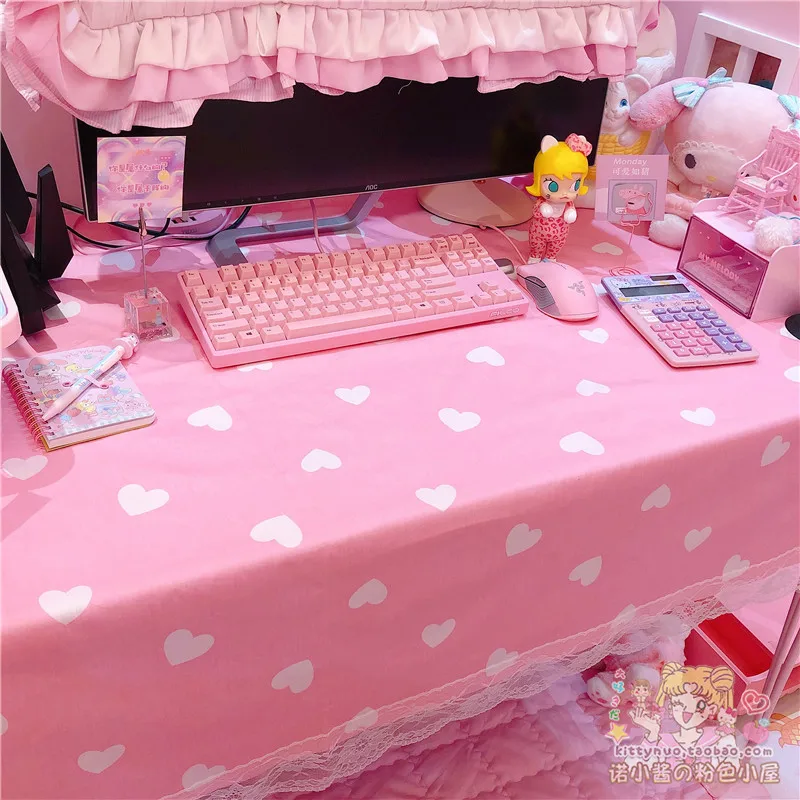 

Pink Heart Strawberry Tablecloth With Tassel Vintage Rectangle Dustproof Table Cover For Picnic BBQ Home Decor Mantel Mesa