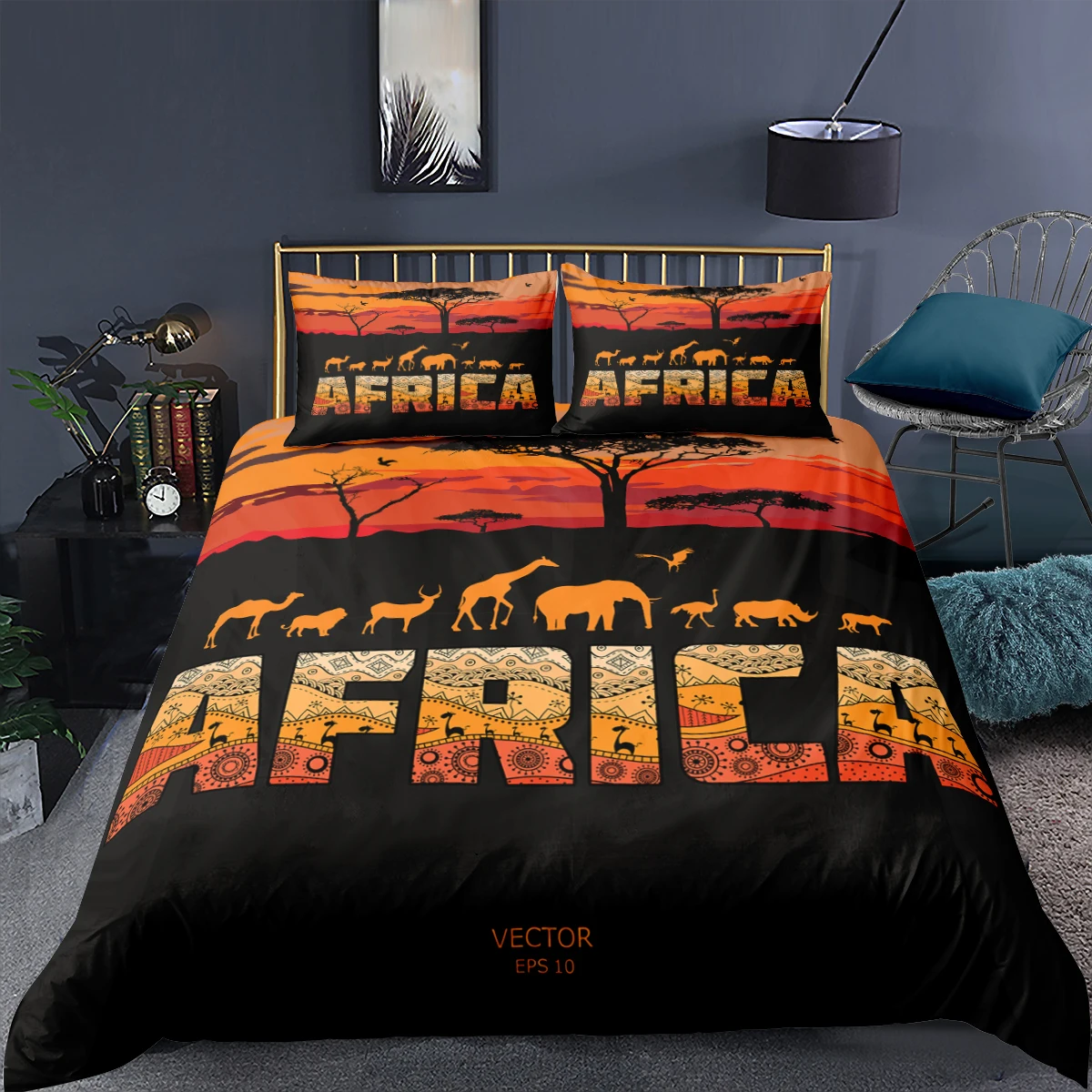 

3D African Duvet Cover Sets Pillow Animal Pattern King Queen King Queen Twin Full Size Adults Bedroom Decor 2/3pc Home Textiles