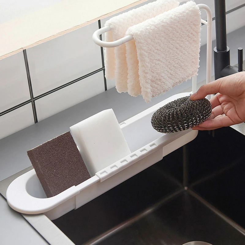 

Adjustable Kitchen Telescopic Drainer Rack Soap Sponge Dish Cloth Drain Storage Shelf Home Supplies Sink Shelf Kitchen Tool