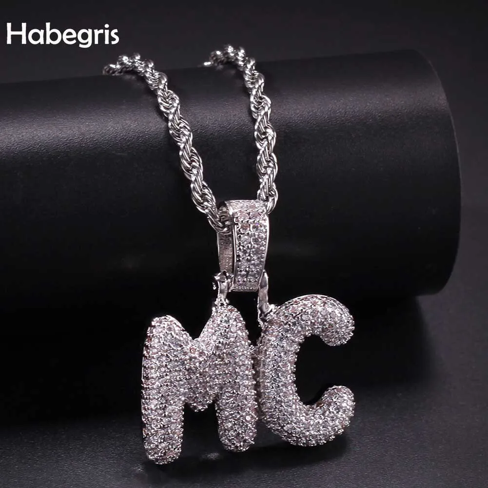 

Habegris Hip Hop Free Stitching Custom Name Small Bubble Letters Necklaces Charm Men's Zircon Hip Hop Jewelry With Rope Chain