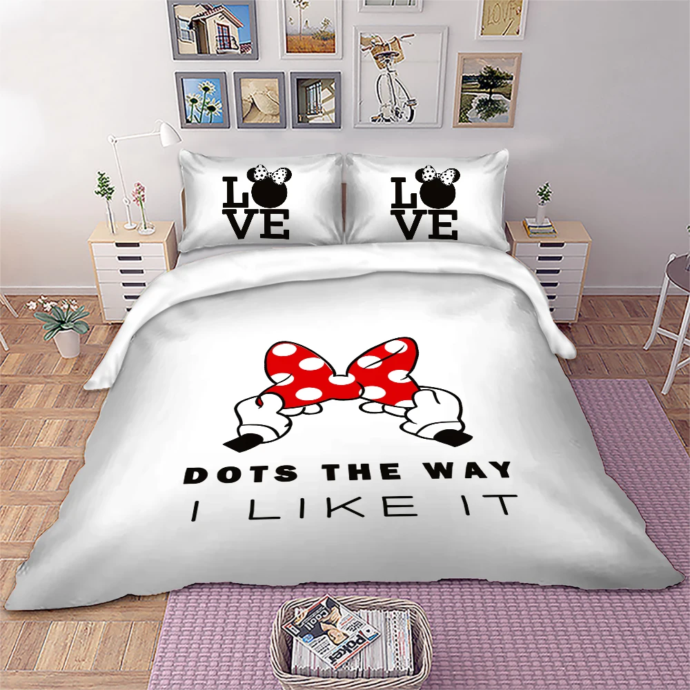 

Disney Bedding Set Bow Love Minnie Double Size Duvet Cover With Pillowcases Twin Full Queen King Bedclothes For Child Kid Adult