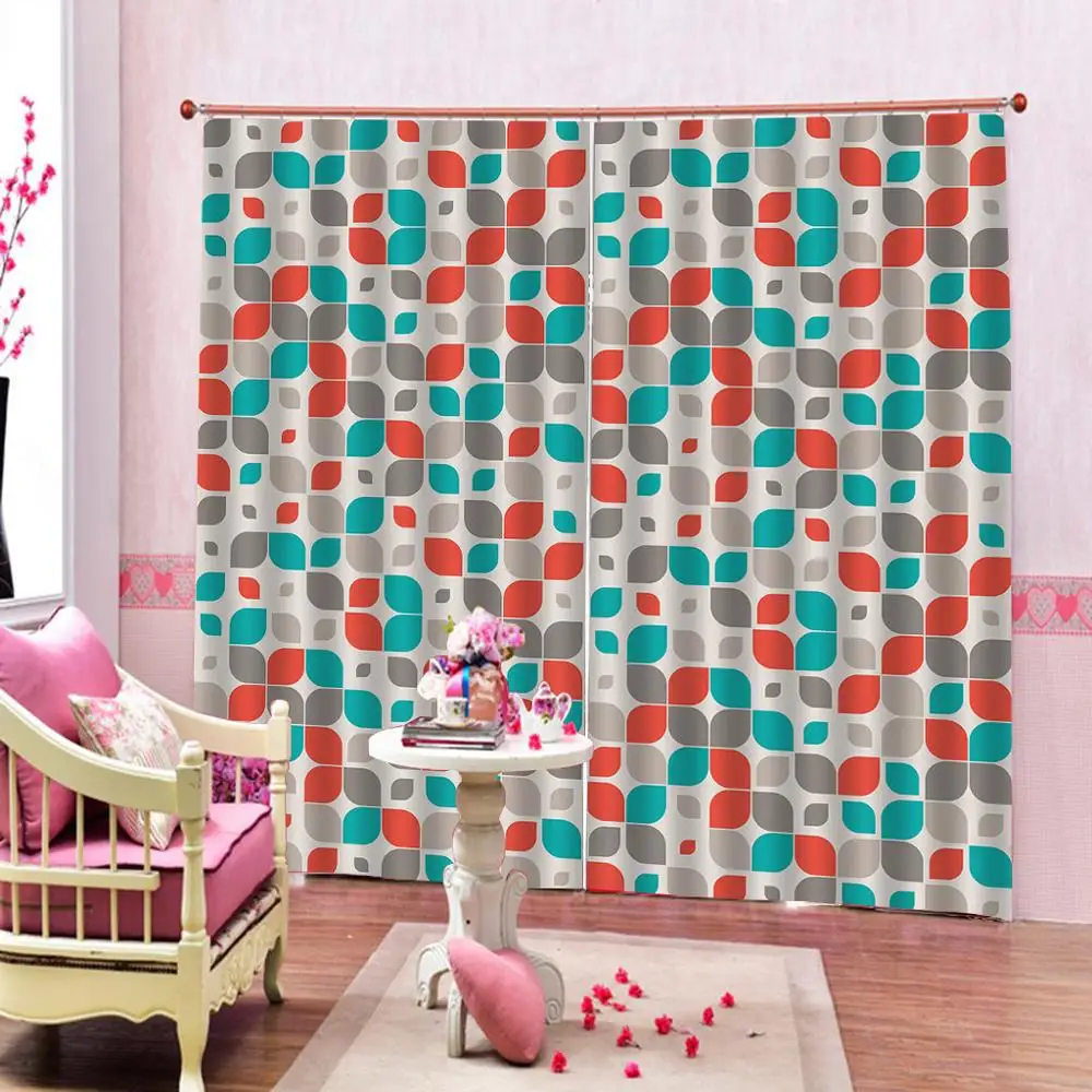 Современные креативные геометрические цветные занавески с листьями для