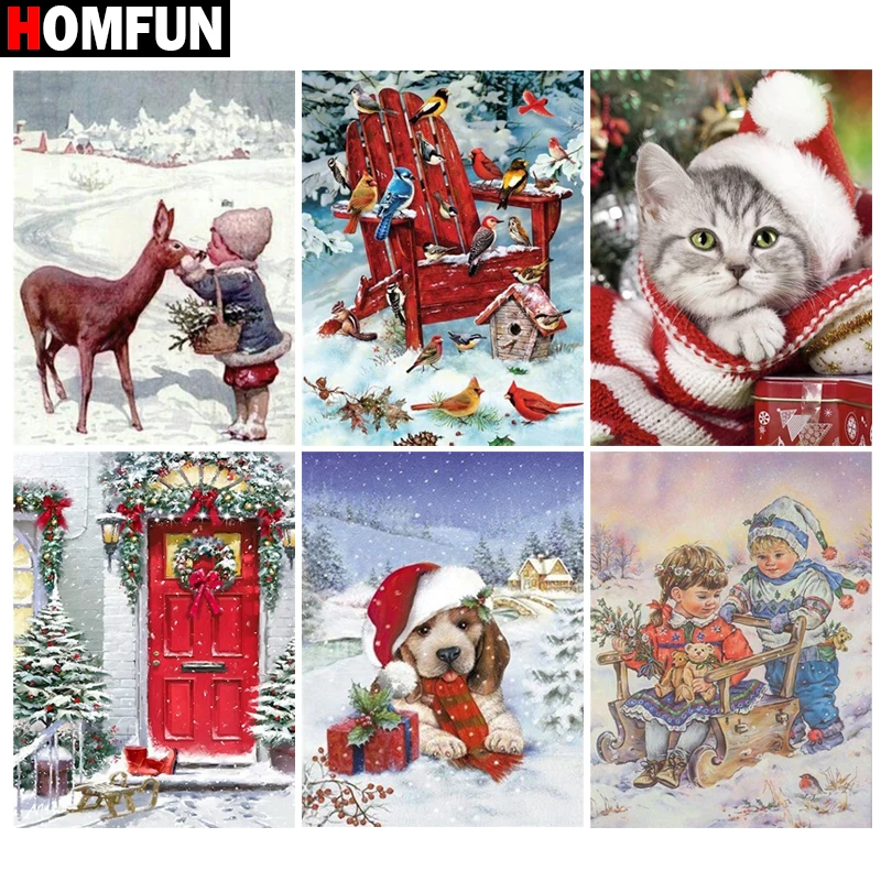 Алмазная живопись HOMFUN Рождественский красный пейзаж вышивка из смолы 5D сделай