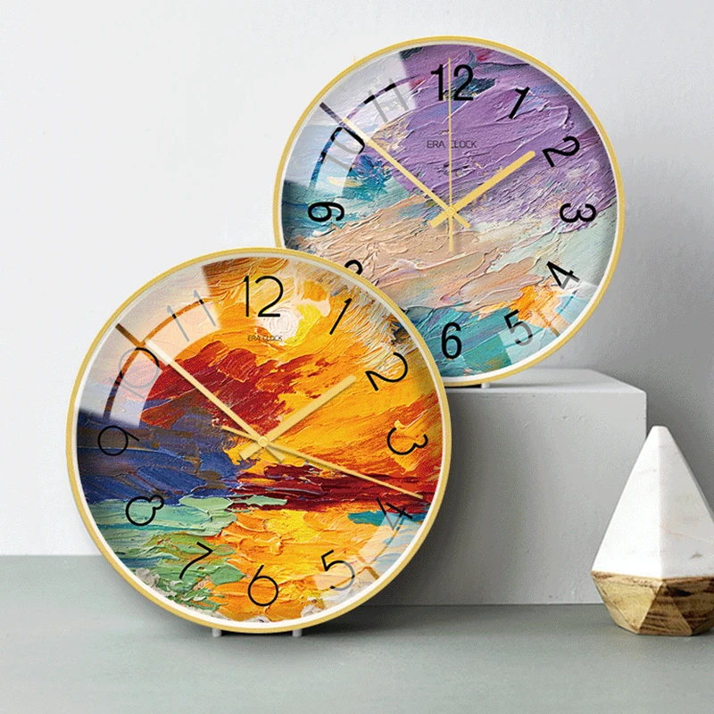 Oil Painting Decorative Metal Wall Clocks Silent Quartz Circular Hanging Clock Modern Design Home Decor | Дом и сад