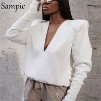sampic vintage y2k women pullover long sleeve v neck sweatshirt tops sexy club black oversized hoodies streetwear tops winter