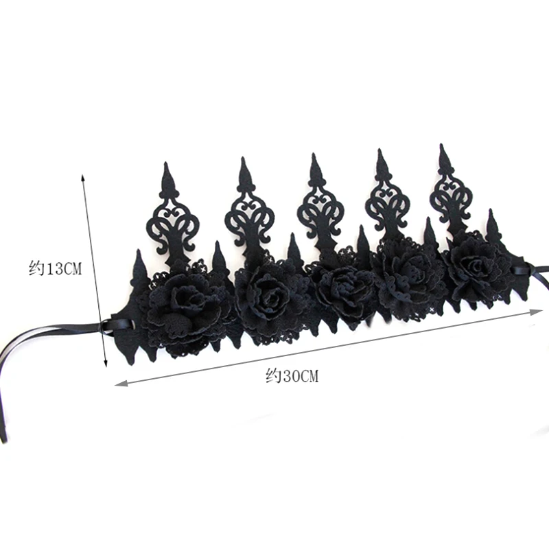 

Lady Queen Head Wreath Halloween Party Masquerade Cosplay Accessory Vintage Gothic Black Crown Roses Tiara Headband