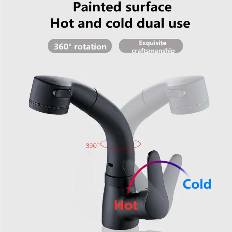

All-copper Pull-out Faucet 360 Rotation Basin faucet Hot and Cold Water Faucet Single Handle Mixer Tap Bathroom Accessories