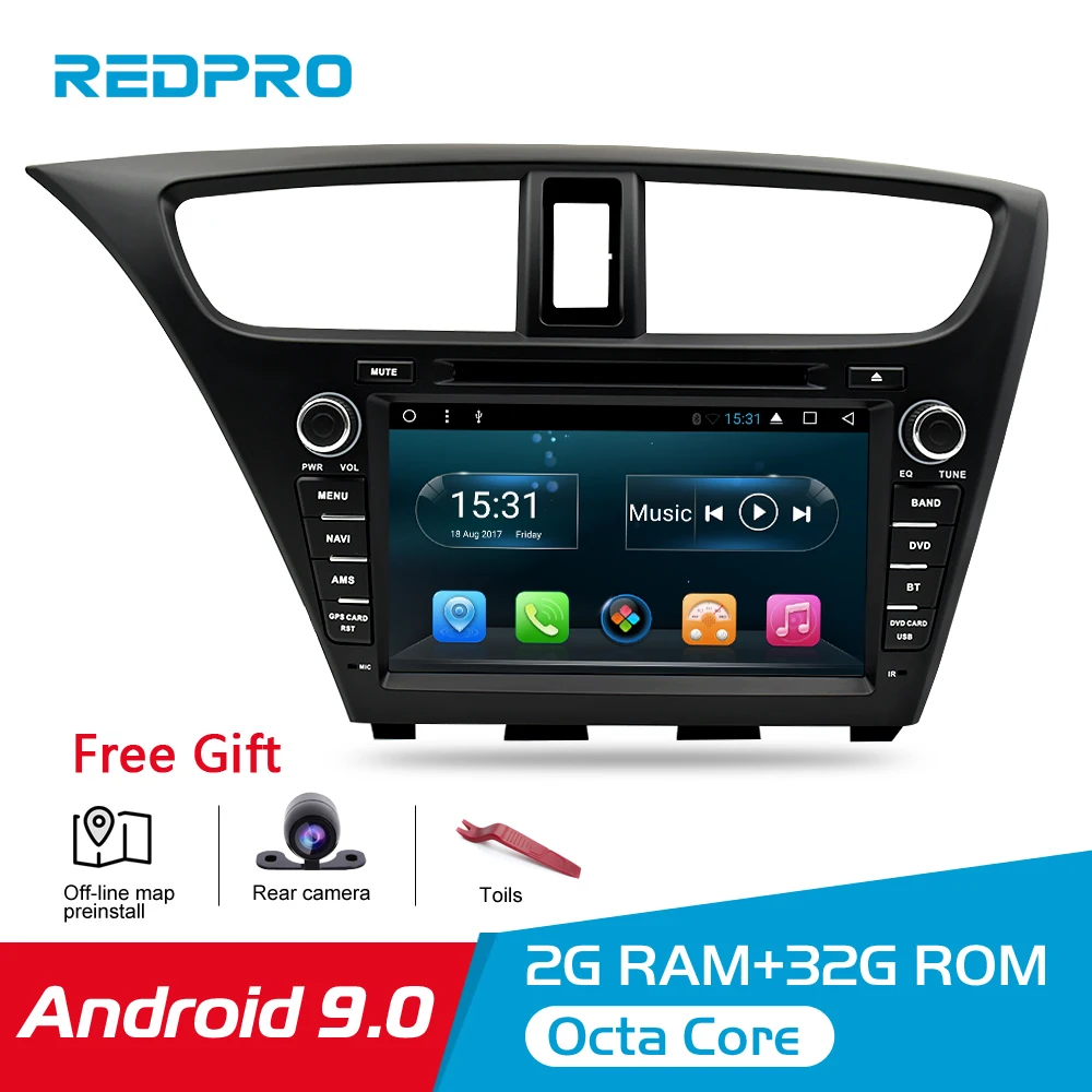 Автомагнитола на Android 9 0 для Honda Civic Hatchback 2013 + WIFI 2 Din RDS GPS-навигация Bluetooth Аудио Видео