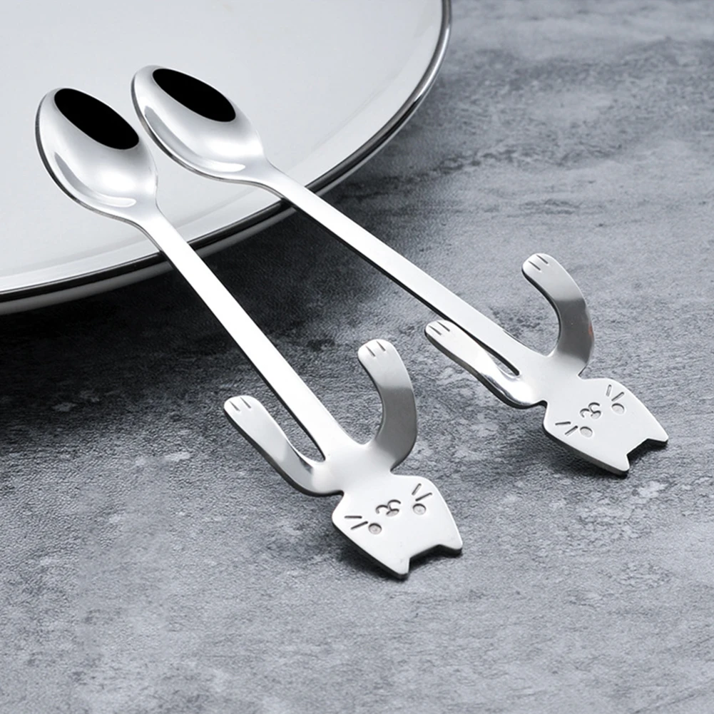 

Stainless Steel Tableware Creative Spoon Long Handle Dessert Spoon Cute Cat Japanese Coffee Stirring Spoon Cutlery Spoon Set