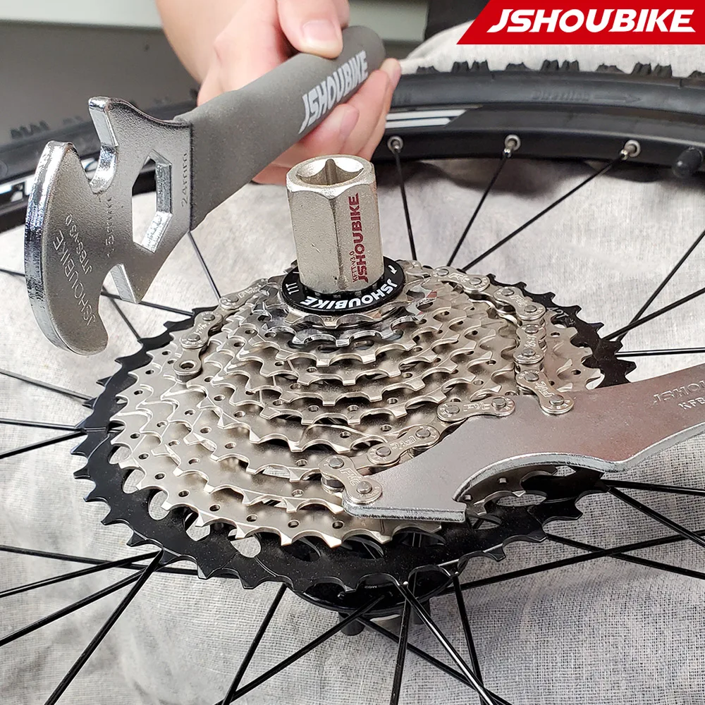 JSHOU bicycle belt flywheel sprocket lock ring removal wrench with chain whip cycling repair tool kit professional accessories | Спорт и