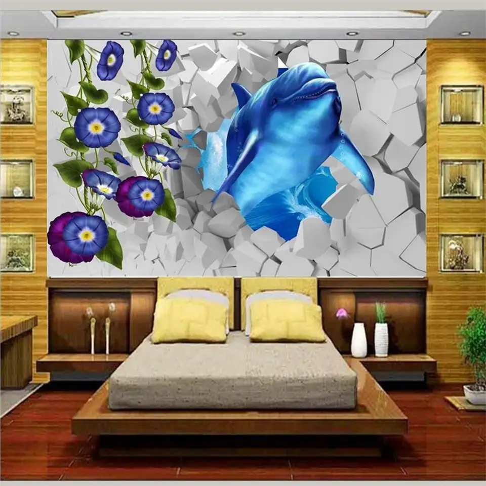 

custom 3d photo wallpaper living room bed room kids mural Blue whale fish out wall picture sofa backdrop wallpaper for wall 3d
