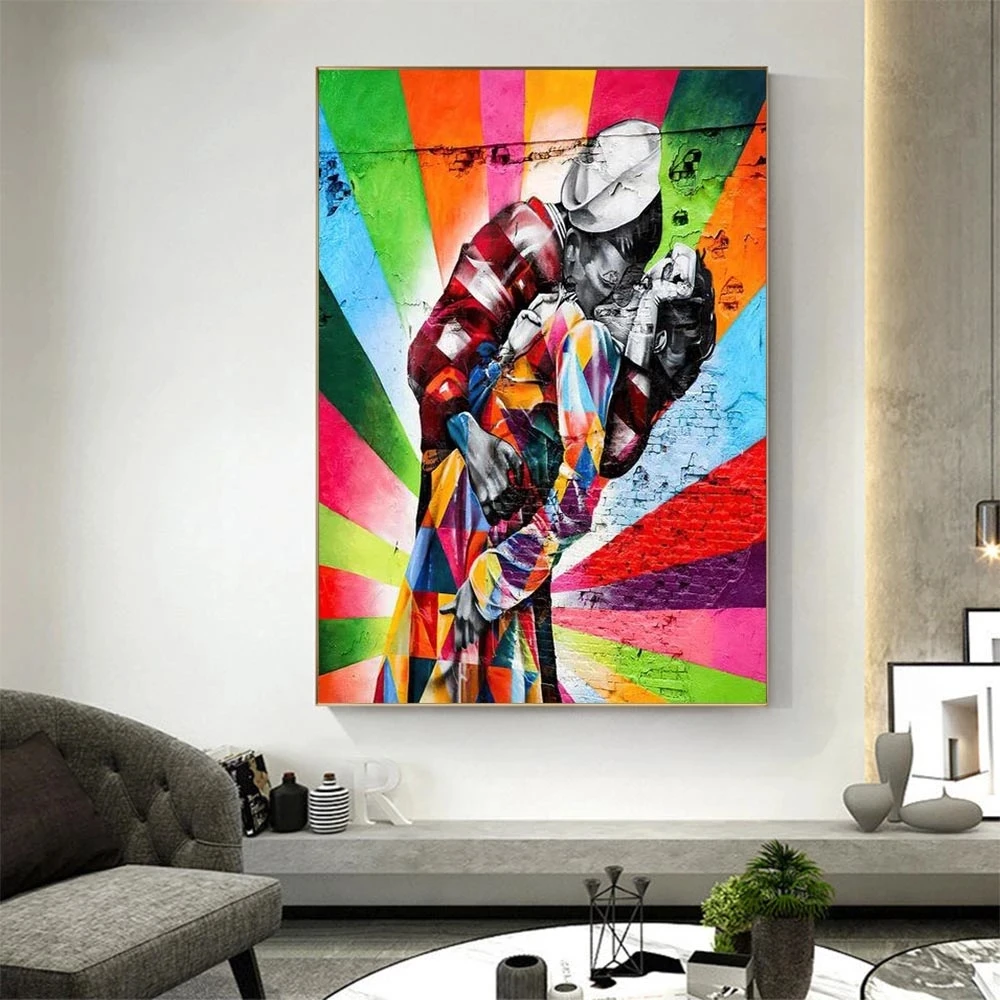 

Street Art Colorful Sailor Kissing Canvas Painting Posters and Prints Graffiti Wall Picture for Living Room Mural Decoration