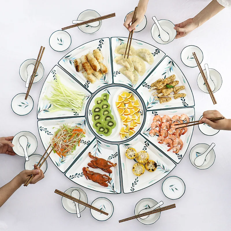 

Online celebrity with dishes and plates set round table reunion tableware set creative household ceramic platter combination