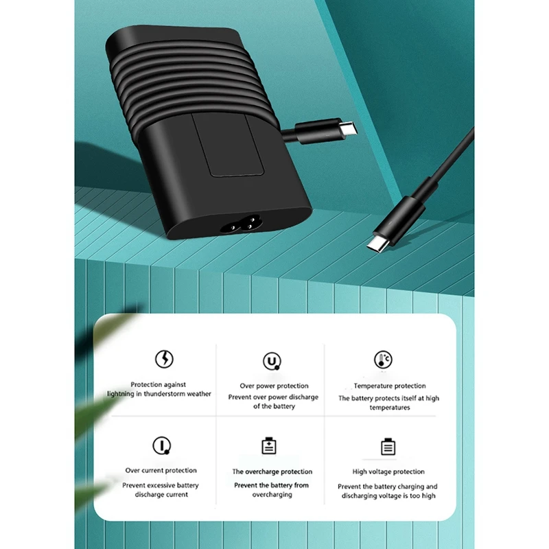 

65W 20V/3.25A Laptop Charger Type-C 2.7M Power Adapter for DELL Latitude 3400/3300/7400, Precision 3540, Etc.(US Plug)
