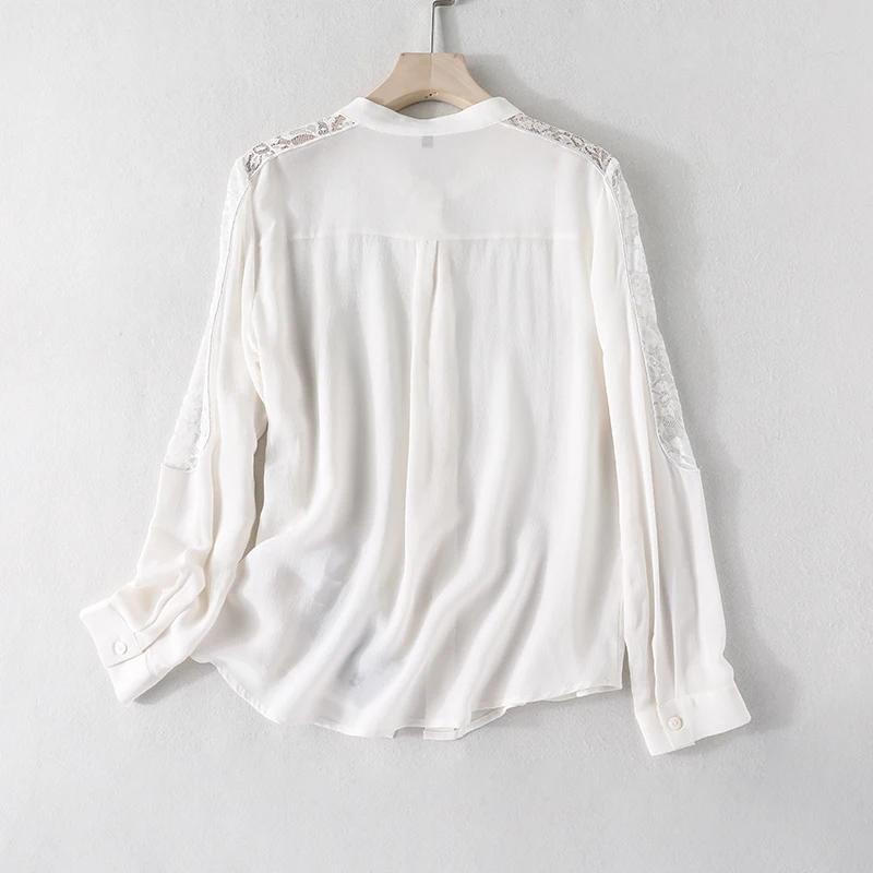 

Blouse Women 2021 New Summer Products Fashion Pure Silk Long Sleeve Single Breasted Cardigan Translucent Shoulder Design