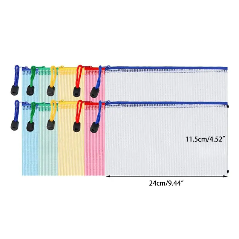 

10 Pieces Zipper File Pouch Grid Document Bag Multipurpose Storage Pouch Bags for Offices Supplies Travel Accessories, 5 Colors