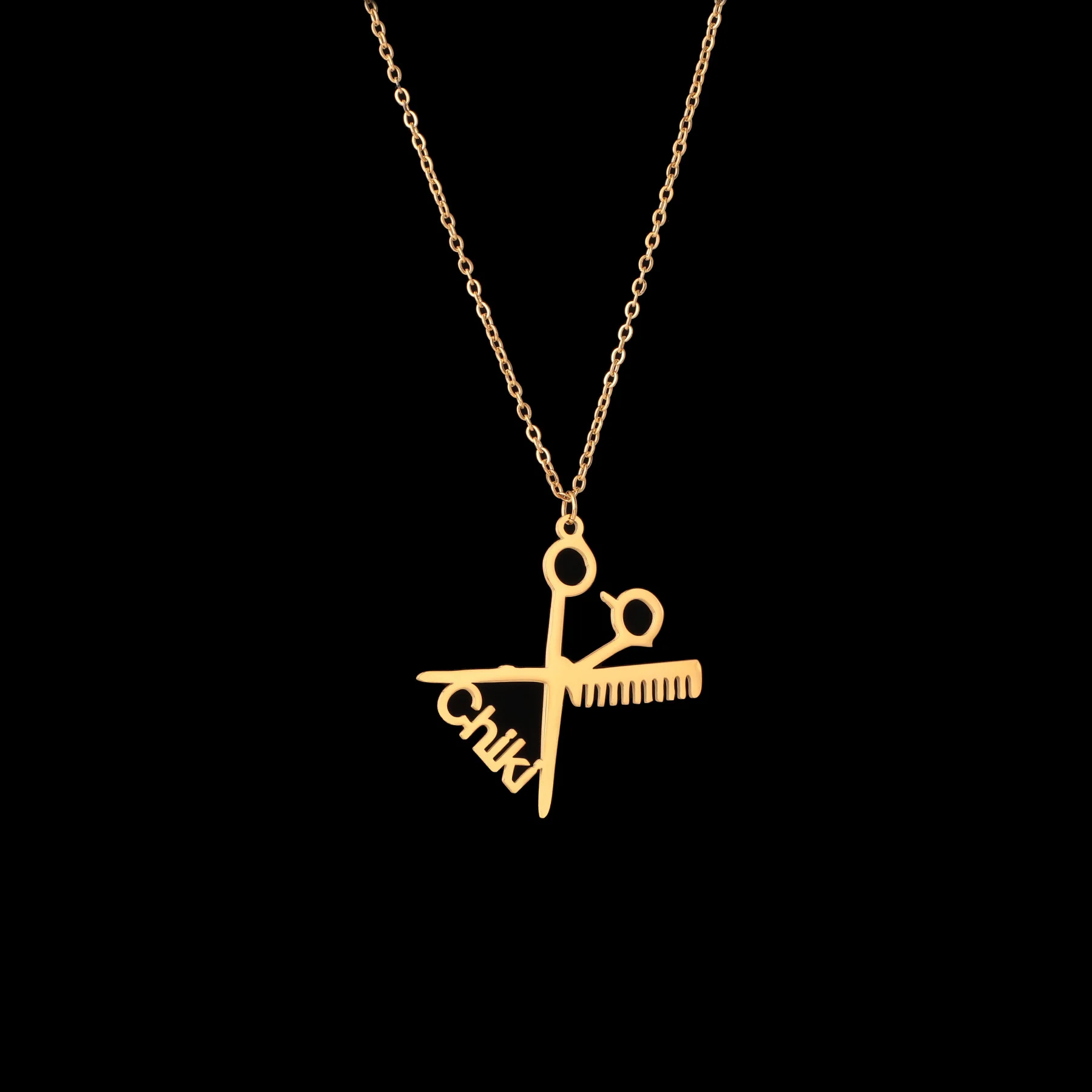 

Acheerup Personalized Barber Name Men Necklace Custom Letters Scissors Pendant Chain Choker Stainless Steel Jewelry Women Gift