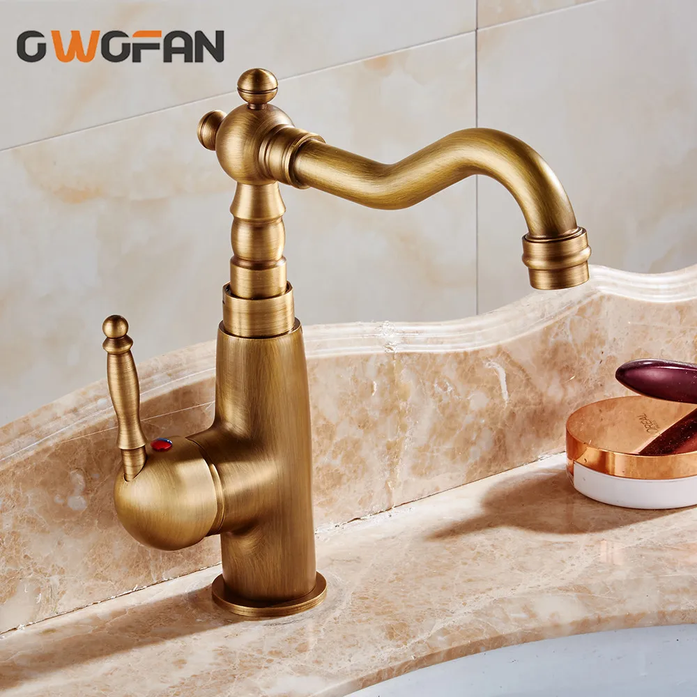 Смеситель для раковины Античная латунь Раковина кран с одной ручкой Ванная