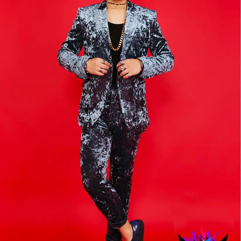 

Large Free Shipping Size Spring And Summer Men Singer Dj Host Hip-hop Stage Performance Costume Diamond Velvet Suit / S-5xl