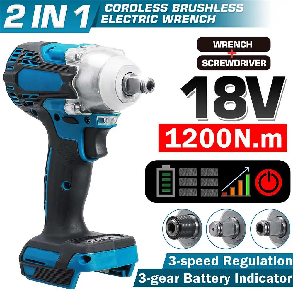 

18V Brushless Cordless Electric Impact Wrench Rechargeable 1/2 Socket Wrench 1/4" Electric Drill Power Tool for Makita Battery