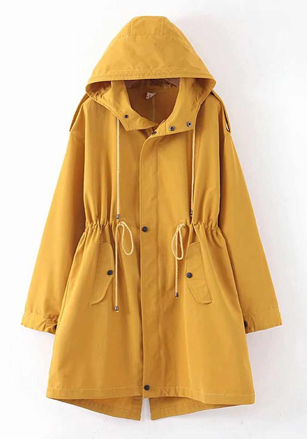 Женские повседневные плащи с капюшоном свободная молния ветровка шнурок талия