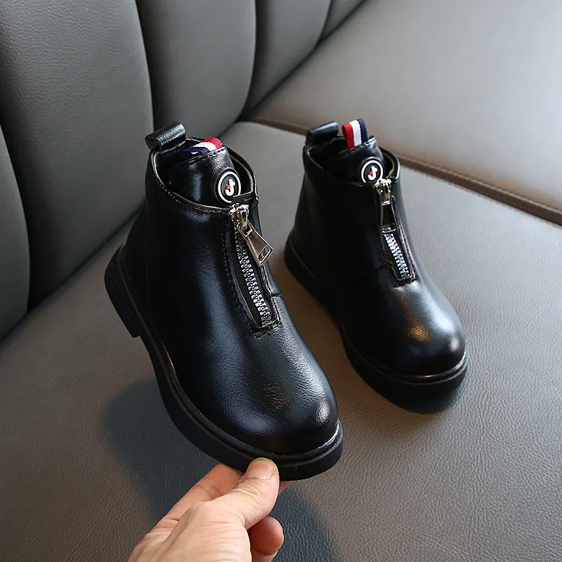 

Детская обувь Коллекция осень-зима 2020, кожаные ботинки мартинсы для мальчиков и девочек с противоударной мягкой подошвой, прочные нескольз...