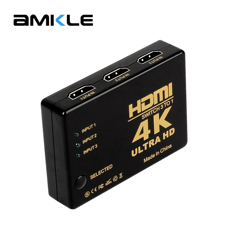 AMKLE сплиттер коробка концентратор Mini 3 Порты коммутатор в 1 из совместимому с HDMI